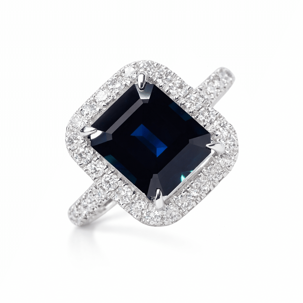 Ring natürlicher Saphir 2,71 ct mit 0,49 ct Diamanten Weißgold 750 Größe 54