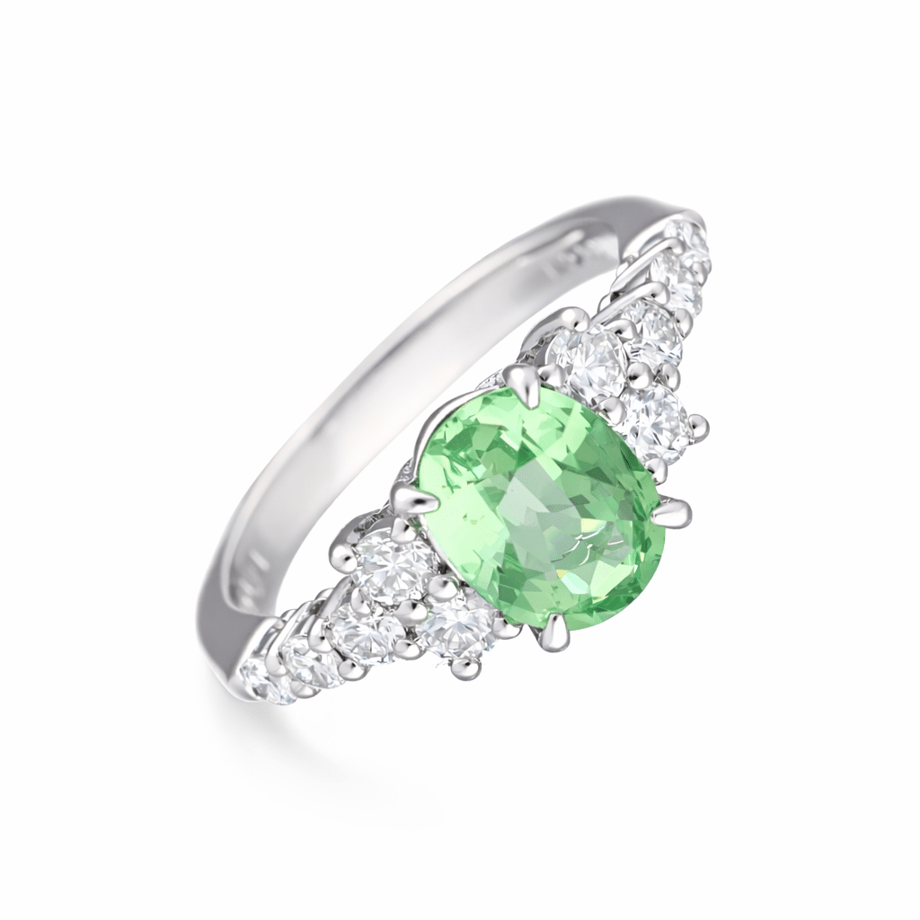 Ring natürlicher Granat 1,514 ct mit 0,50 ct Diamanten Platin 900 Größe 50