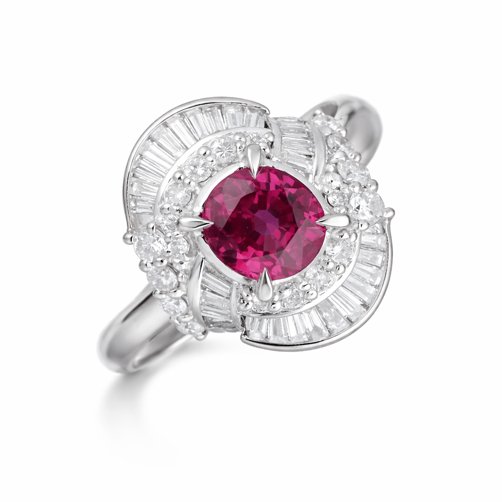 Ballerina Ring natürlicher Rubin 1.21 ct mit 0.7 ct Diamanten Platin 900
