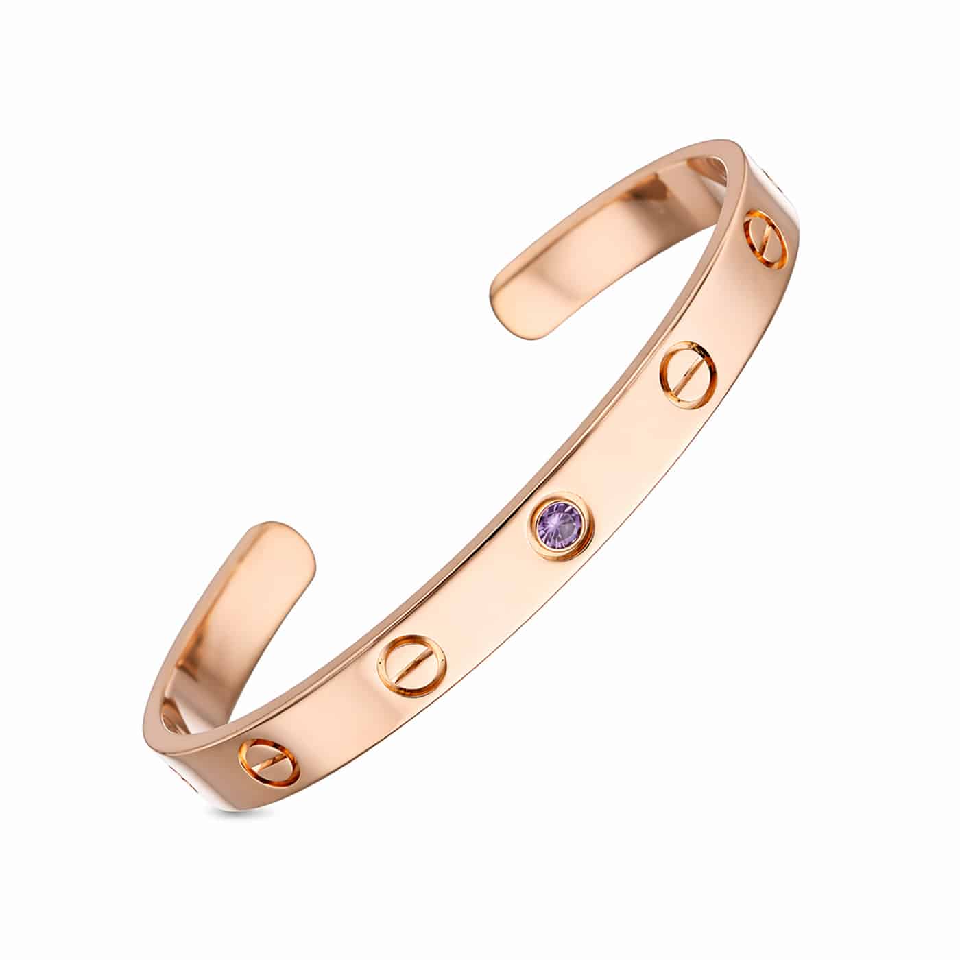 Cartier LOVE Armreif, offen, klassisches Modell Rosegold 750, 1 Saphir Pink, Größe 16