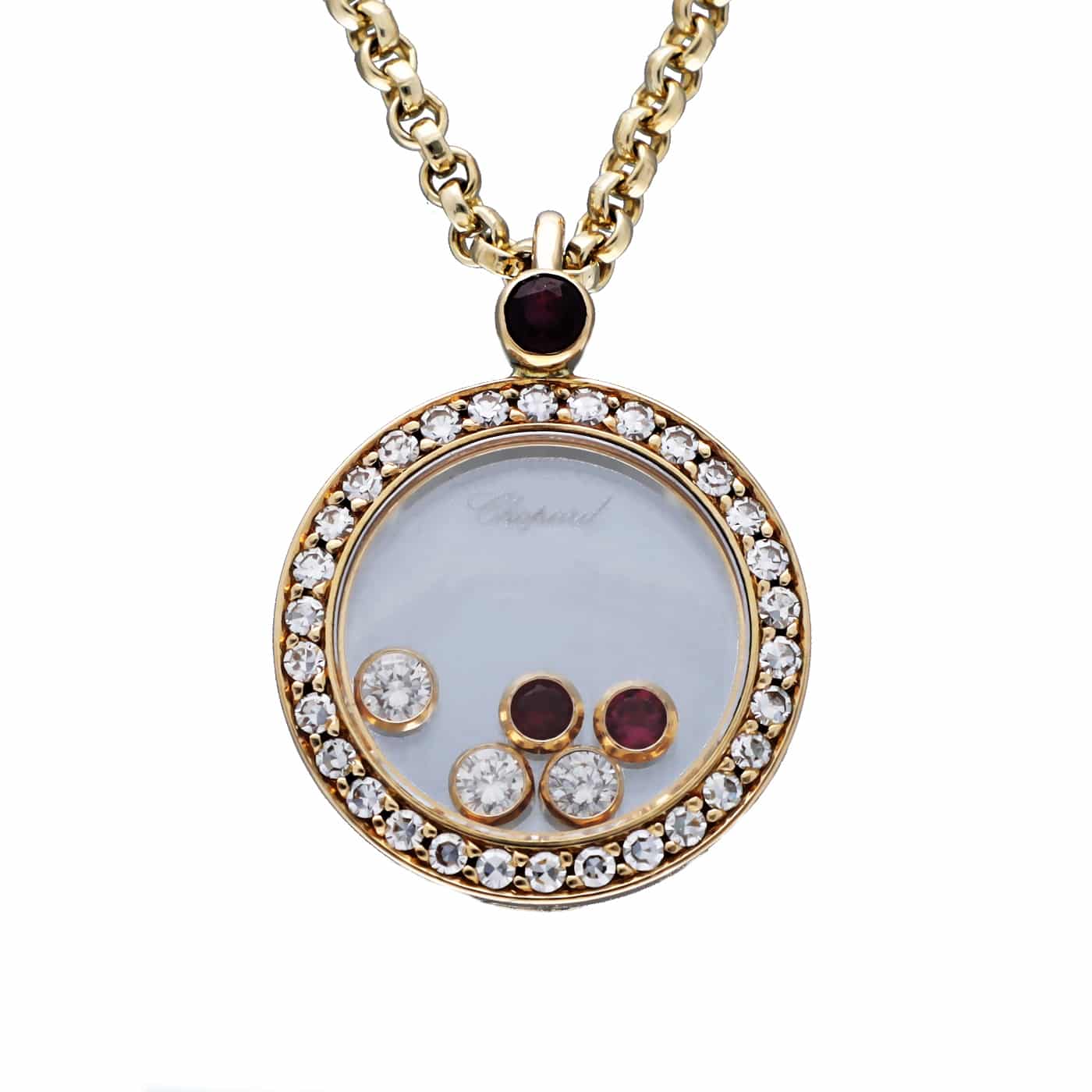 Chopard Happy Diamonds Halskette mit Diamanten und Rubinen Gelbgold 750