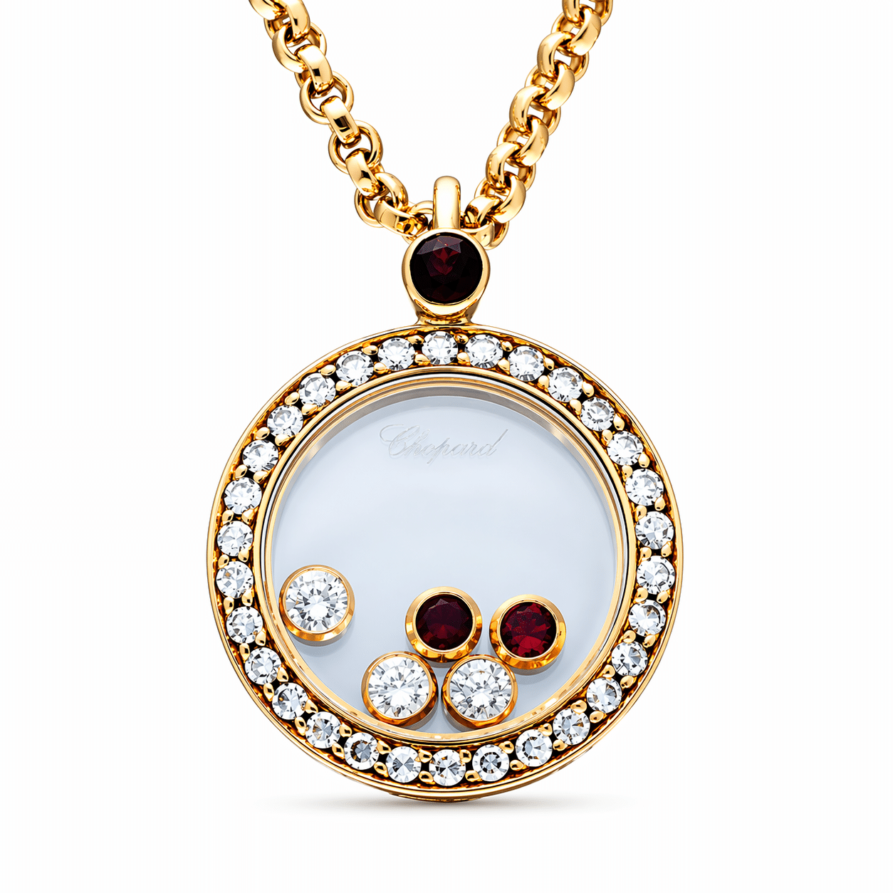 Chopard Happy Diamonds Halskette mit Diamanten und Rubinen Gelbgold 750