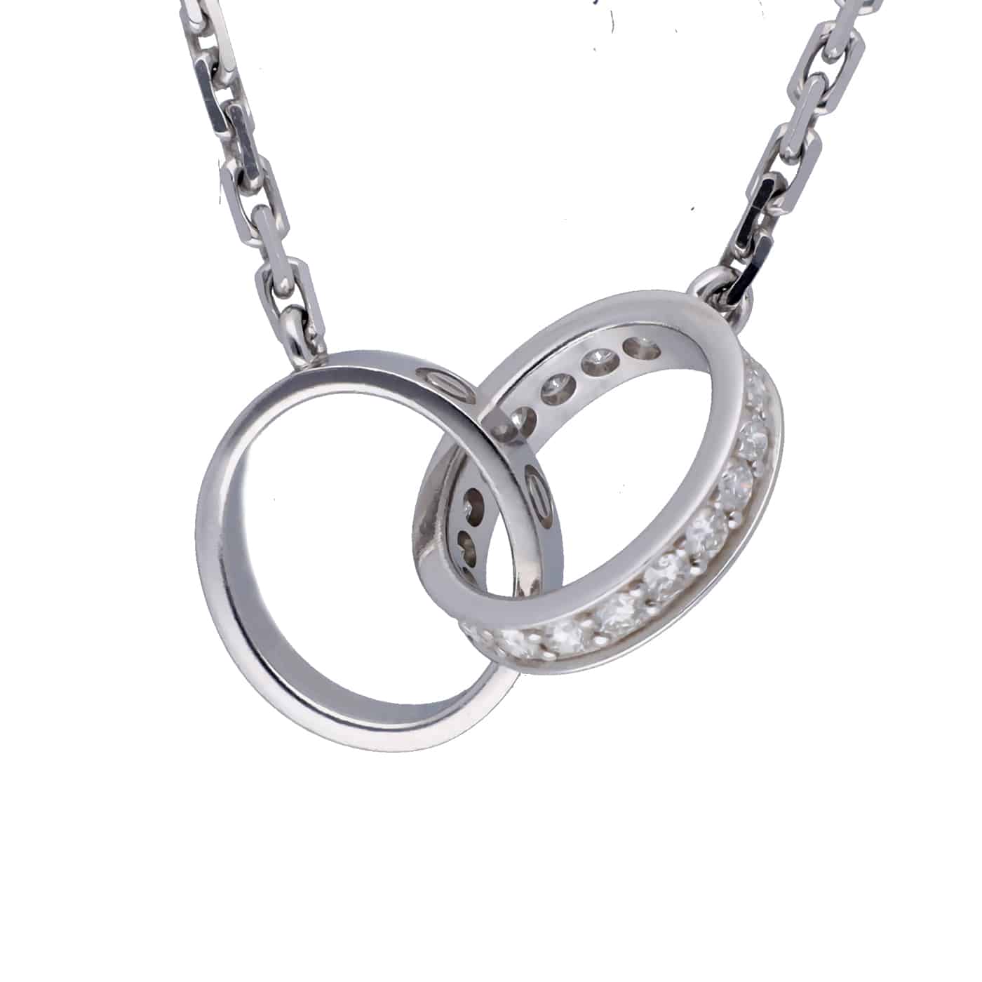 Cartier Love Halskette Halb ausgefasst Weißgold 750 Diamanten B7013700