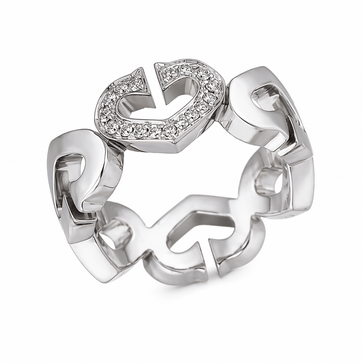 Cartier C Heart Ring Größe 49 Weißgold 750 Diamanten
