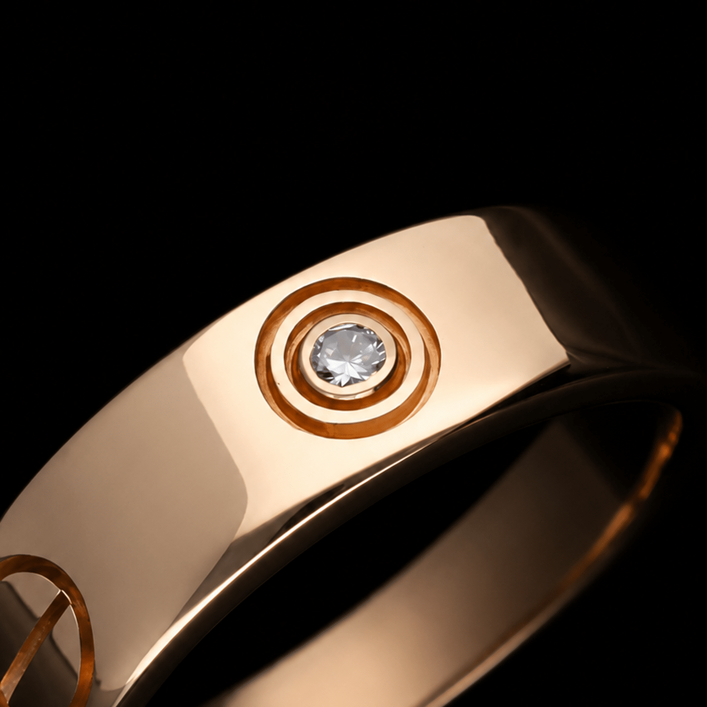 Cartier Love Ring Roségold mit älterer, konzentrisch abgestufter Diamant-Fassung der 1980er und 1990er Jahre
