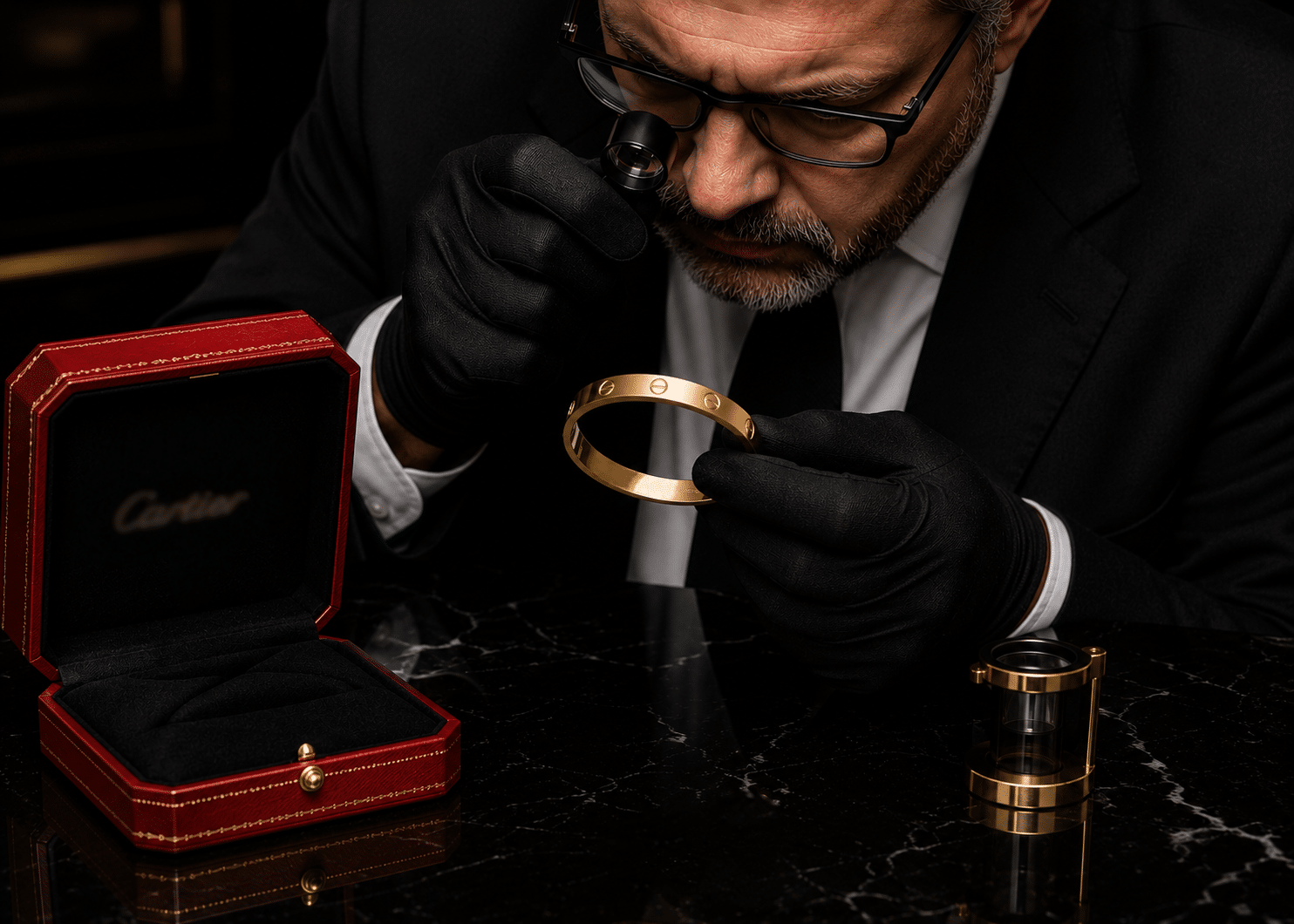Experte prüft Cartier Love Armreif auf Echtheit