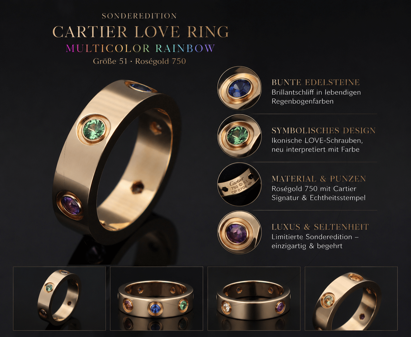 Cartier LOVE Ring Multicolor Rainbow Größe 51 aus dem Sortiment von Boutique75