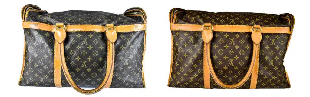Louis Vuitton Sac Chien vor und nach der Reinigung – Unterseite