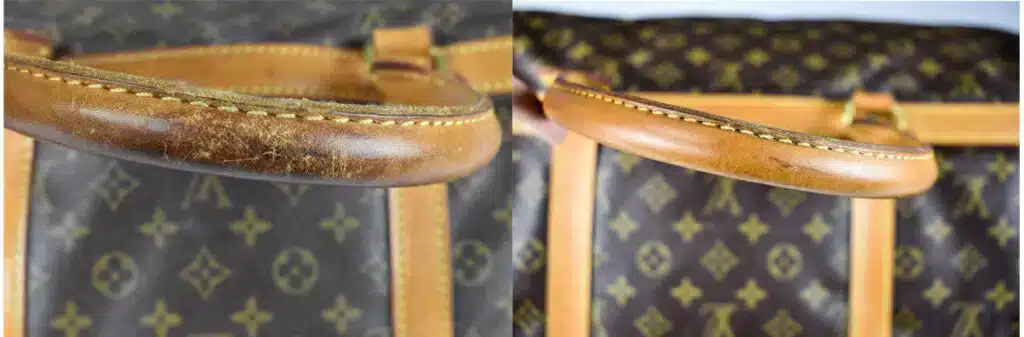 Louis Vuitton Henkel vor und nach der Pflege im Vergleich