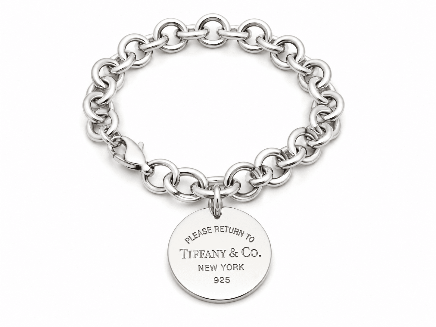 Return to Tiffany Armband aus Silber 925 mit graviertem rundem Anhänger, 18 cm